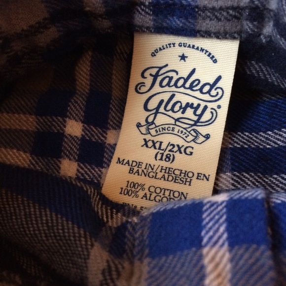 FADED GLORY FLANNEL BUTTON DOWN BLUE GRAY WHITE XXL - Picture 4 of 7